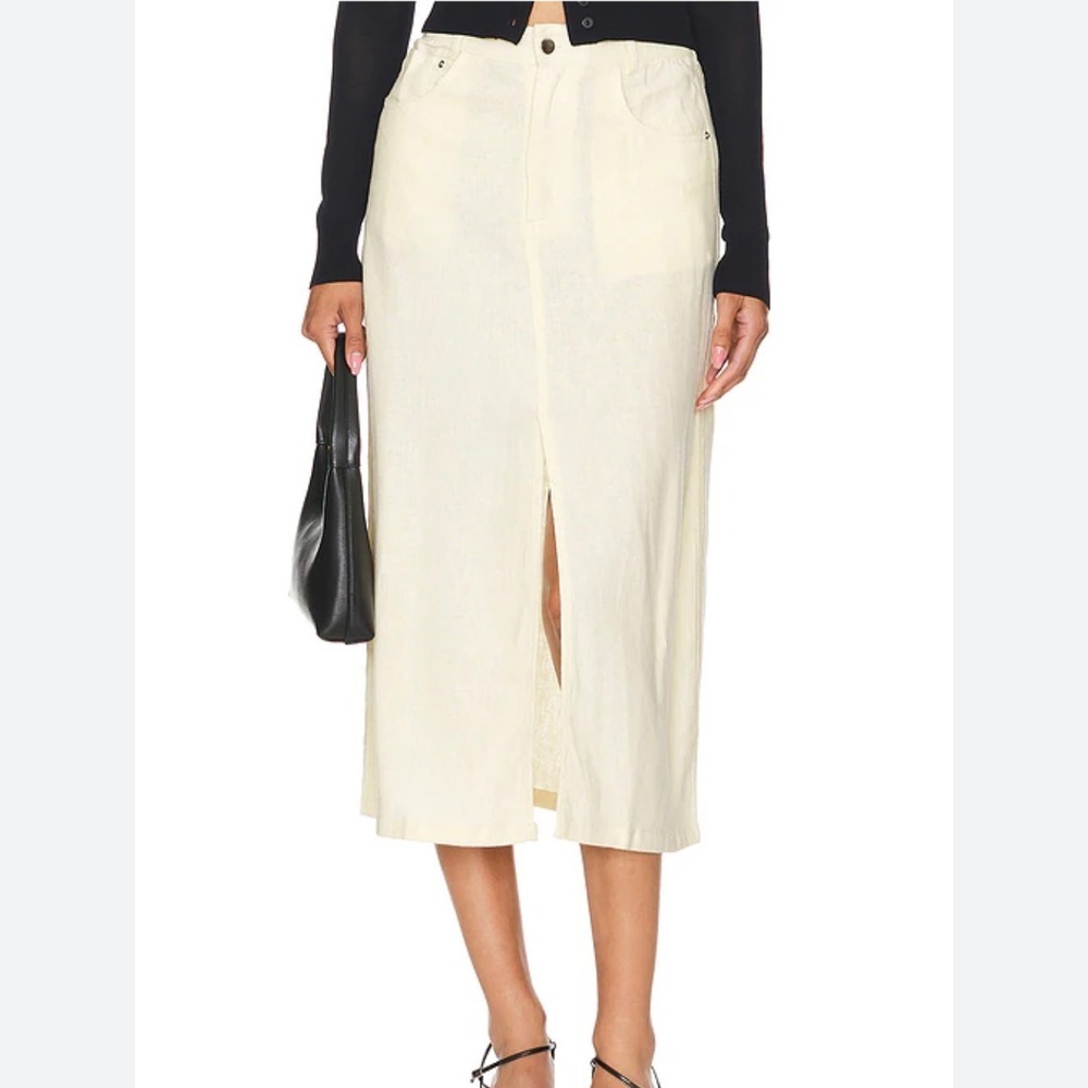 NWT WeWoreWhat Front Slit Linen Blend Midi Skirt‎ in Cream White SZ M